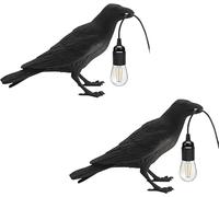 LEDSone 2 Pack Black Birds Table Lamps Resin Crow Desk Lamp E27 Base Modern Raven Art Deco Bedside Decor 3 Pin Plug in Cord Table Lamps for Bedroom, Office, College Dorm