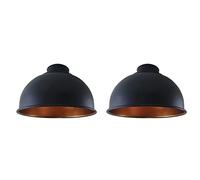 LEDSONE 2 Pack Black Inner Gold Retro Metal Light Shades, Vintage Style Ceiling Pendant Lamp Shade, Non Electric 21cm Easy Fit Curved Lampshade for Kitchen, Office, Living Room with Reducer Ring