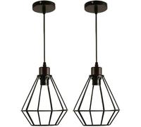LEDSone 2 Pack Black Pendant Light Geometric Cage Style E27