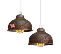 LEDSone 2 Pack Brushed Copper Retro Metal Light Shades, Vintage Style Ceiling Island Pendant Lamp Shade, Non Electric 21cm Easy Fit Curved Lampshade for Kitchen, Office, Living Room with Reducer Ring