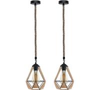LEDSone 2 Pack Ceiling Pendant Light Fitting, E27 Lamp Holder, with Lock Ring for Shade, with 100CM Adjustable Rope, Hemp Pendant, Industrial Style Ceiling Pendant Fitting with Bulbs