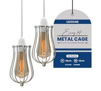 LEDSone 2 Pack Chrome Metal Balloon Wire Cage Lamp Shade Retro Design 12cm Width and18cm Light Shade Ceiling Pendant Light Shade Vintage Industrial Style Easy Fit Metal Lamp Shade(Chrome 2Pack)
