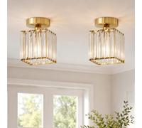 LEDSone 2 Pack Crystal Chandeliers Ceiling Light Modern Ceiling Lighting Fixtures Semi Flush Mount Gold Ceiling Light for Bedroom Kitchen Dining Room Hallway Bathroom Gold