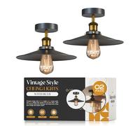 LEDSone 2 Pack E27 Vintage Black Semi Flush Mount Ceiling Light Fixture Industrial Chandelier Metal Lampshade Easy fit LED Farmhouse Ceiling Lighting for Bedroom Hallway Kitchen Bathroom EPC