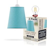 LEDSONE 2 Pack Fabric Lampshade Light Blue 16cm Easy Fit Coolie Shade for Ceiling Pendant Floor Lamps Modern Indoor Home Lighting Decor