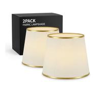 LEDSone 2 Pack Fabric Lampshades 22cm Coolie Style Off White with Gold Border Easy Fit Pendant Ceiling Light Shade with A60 LED Bulb for Kitchen Living Room Office