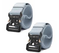 LEDSone 2 Pack Grey Tactical Nylon Web Belts with Quick Release Metal Buckle, Adjustable Military Style Belt for Men, Heavy Duty Work Hiking Travel Outdoor Utility Waist Belt