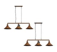 LEDSone 2-Pack Industrial 3-Way Steampunk Pipe Ceiling Light Brushed Copper Vintage Metal Pendant Fixture with Cone Lampshades E27 Base - Ideal for Kitchen, Bar, Cafe, Living Room