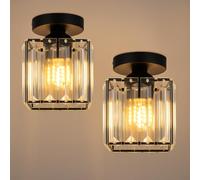 LEDSone 2 Pack K9 Crystal Cube Ceiling Light 13x13 cm Shade Modern Black Semi Flush Mount Fixture Small Chandelier for Entryway, Hallway, Bedroom, Kitchen