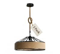 LEDSone 2 Pack Metal and Rope 40cm Lampshade Industrial Decor E27 Ceiling Light Fitting 100cm Adjustable Rope Lamp Cord Pendant Hanging for Home, Living Room, Kitchen