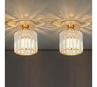 LEDSone 2 Pack Modern Crystal Ceiling Light Fixture Industrial Mini Semi Flush Mount Ceiling Lighting LED Crystal Chandeliers Fitting for Kitchen Hallway Dining Rooms Living Room- Gold