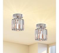 LEDSone 2 Pack Modern Crystal Ceiling Light Fixtures Small Semi Flush Mount Chandelier LED Compatible Lighting for Bedroom Kitchen Dining Room Hallway Living Room Chrome with Bulb