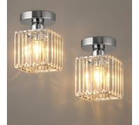 LEDSone 2 Pack Modern Crystal Chandeliers Ceiling Light Crystal Chandelier with Glass Shade Ceiling Lights Living Room,Hallway Ceiling Light Fitting Flush Ceiling Lamp for Hall, Bathroom, Chrome