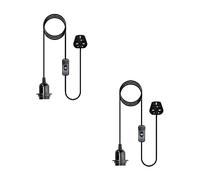 LEDSone 2 Pack Modern E27 Base Plug-in Pendant Light Stylish, and DIY Lampshade Compatible Lighting for Apartments, Dorms, and More. Easy Setup & Versatile Design (with Holder, 4.5m Black)