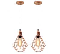 LEDSone 2 Pack Modern Geometric Diamond Indoor Pendant Ceiling Light Fitting Metal Basket Wire Cage Lampshade for Living Room, Hallways, Kitchen Island Lighting (Rose Gold)