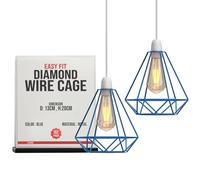LEDSONE 2 Pack Modern Geometric Diamond Pendant Lampshades - Metal Wire Cage, Blue, 14.5 x20cm, Ideal for Living Room, Kitchen, Restaurant, Office