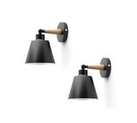 LEDSone 2 Pack Modern Wall Lamp Wooden Metal Decorative E27 Wall Light Sconce 180° Adjustable Contemporary Lighting Fixtures Bedroom Living Room Restaurant Bar