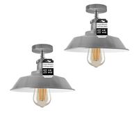 LEDSone 2 Pack of Industrial-Semi Flush Mount Vintage Ceiling Light Industrial Metal 22cm Lampshade Ceiling Light Mini Pendant Lighting for Farmhouse Porch Kitchen Bathroom