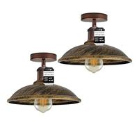 LEDSone 2 Pack of Industrial-Semi Flush Mount Vintage Ceiling Light Industrial Metal 24cm Lampshade Ceiling Light Mini Pendant Lighting for Farmhouse Porch Kitchen Bathroom