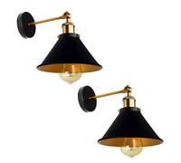 LEDSone 2 Pack of Industrial-Wall Light Vintage 240 Degree Adjustable Wall Sconce Antique Wall Lighting E27 for Restaurants Galleries Aisle Kitchen Bedroom (Black Gold Inner - 2 Pack, with Bulb)