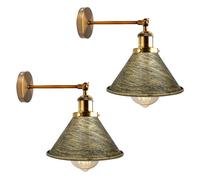 LEDSone 2 Pack of Industrial-Wall Light Vintage 240-degree Adjustable Wall Sconce Antique Wall Mounted Lighting E27 for Restaurants Kitchen Bedroom (Brushed Brass - 2 Pack, with Bulb)