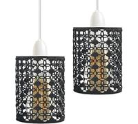 LEDSone 2 Pack of Modern Black Metal Bulb Drum Cage - Industrial Style Pendant Light Shade for E27 Fitting Light Fixture for Kitchen, Dining Room, Living Room, and Bedroom(Black-2 Pack)
