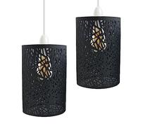LEDSone 2 Pack of Pendant Light Shade Metal Drum Shaped Lampshade Industrial Easy fit Ceiling Indoor Wire cage Lampshade for Kitchen Living Room Corridor (Black)