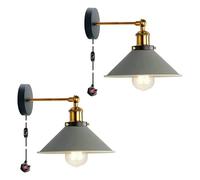 LEDSone 2 Pack of Retro Industrial Wall Light Plug-in Wall Lamp Metal Cone Shape Shade Indoor Light Fitting with Dimmer Switch for Bedroom Hallway Restaurants