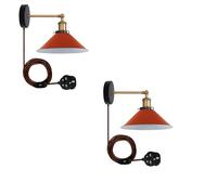 LEDSone 2 Pack of Retro Industrial Wall Light Plug in Wall Lamp Metal Cone Shape Shade Indoor Light Fitting with Dimmer Switch for Bedroom Hallway Restaurants (Orange 2 Pack, Without Bulb)