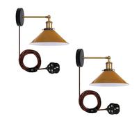 LEDSone 2 Pack of Retro Industrial Wall Light Plug-in Wall Lamp Metal Cone Shape Shade Indoor Light Fitting with Dimmer Switch for Bedroom Hallway Restaurants (Yellow 2 Pack, Without Bulb)