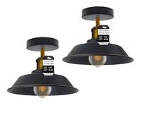 LEDSone 2 Pack of-Semi Flush Mount Vintage Industrial Ceiling Light Industrial Metal Lampshade Mini Pendant Lighting for Farmhouse Porch Kitchen Bathroom (Black - 2 Pack)