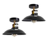 LEDSone 2 Pack of-Semi Flush Mount Vintage Industrial Metal Lampshade Ceiling Light Mini Pendant Lighting for Farmhouse Porch Kitchen Bathroom (T2 Black - 2 Pack)
