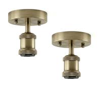 LEDSone 2 Pack of Single Head Fully Earth Ceiling Light Retro Flush Mount E27 Lamp Holder Sconce Chandeliers Pendent Set for Living Room Dining Room (Green Brass Without Bulb)