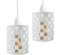 LEDSone 2 Pack of Vintage-Metal Lamp Shade-Industrial Wire Cage Light DIY Ceiling Pendant Lights for Dining Room Bedroom Loft Hallway (White 2 Pack)