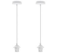 LEDSone 2 Pack Pendant Light Set E27 White Metal Ceiling Hanging Lamp Adjustable 95cm Cable Vintage Industrial Lighting for Kitchen Dining Room (Without Bulb)
