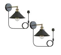 LEDSone 2 Pack Plug in Wall Lights for Bedroom with Dimmable Switch and 2M Cable, E27 Base, Indoor Plug in Bedside Wall Light, Metal Wall Sconce, Vintage Industrial Wall Lamp for Living Room, Black