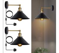 LEDSone 2 Pack Plug in Wall Lights for Bedroom with Dimmable Switch and 2M Cable, E27 Base, Indoor Plug in Bedside Wall Light, Metal Wall Sconce, Vintage Industrial Wall Lamp for Living Room, Black