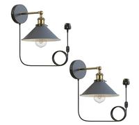 LEDSone 2 Pack Retro Industrial Wall Light Plug-in Metal Cone Shade