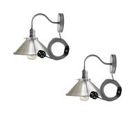 LEDSone 2 Pack Retro Industrial Wall Sconce Light Plug-in Wall Lamp with Swan Neck Arm On/Off Switch Cone Lamp Shade Adjustable Light for Living Room Bedroom Hallway Office