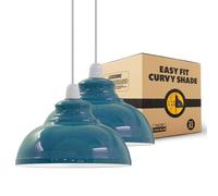 LEDSONE 2-Pack Retro Metal Ceiling Lamp Shades, Army Cama Dome Design, 29cm, Easy Fit for Bedroom, Kitchen, Living Room, Hallways, Office, Dining Room (Cyan Blue)