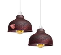 LEDSONE 2 Pack Rustic Red Retro Metal Light Shades, Vintage Style Ceiling Island Pendant Lamp Shade, Non Electric 21cm Easy Fit Curved Lampshade for Kitchen, Office, Living Room with Reducer Ring