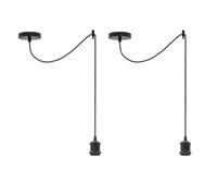 LEDSone 2 Pack Single Way Black Spider Pendant Light Fitting Industrial E27 Ceiling Chandelier with 195cm Adjustable Braided Flex Cable for Bedroom, Kitchen, Bar & Home Decor