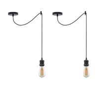 LEDSone 2 Pack Spider Pendant Light E27 Black - Vintage Industrial Ceiling Hanging Lamp with 195cm Adjustable Fabric Cable for Kitchen Island, Bar, Loft, Living Room & Dining Room