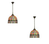 LEDSone 2 Pack Turkish Style Mosaic Glass Handmade Ceiling Pendant Light Stained Glass Decorative Multicolour Pendant Handmade Lighting Fixture.