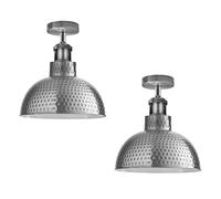 LEDSone 2 Pack Vintage Industrial Style Flush Mount Metal Ceiling Light Fittings 26cm Lampshade E27 Rustic Indoor Light Perfect for Living Room, Bedroom, Kitchen and Dining Area. (Satin Nickel)