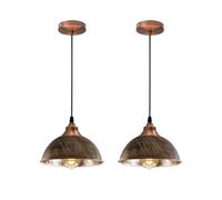 LEDSone 2 Pack Vintage Metal Pendant Light Dome Shape 21cm Brushed Copper Shade Ceiling Lighting with Bulb Ideal for Dining Room Bar Clubs & Restaurants (2 Pack, Brushed Copper with Bulb)
