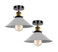 LEDSone 2 Pack Vintage Semi Flush Mount Ceiling Light E27 Industrial Pendant Fitting with White Metal Shade Fixture Cone Shade for Hallway Kitchen Bedroom