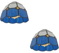 LEDSone 2-Pack Vintage Stained Glass Pendant Lamp Shades - Blue Tiffany Style Decorative Hanging Ceiling Light Covers for E27 Fitting in Kitchen, Dining Room, Bedroom