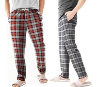 LEDSone 2 Pack XXL Mens Cotton Flannel Pajama Pants with Drawstring Waist Pockets Classic Plaid Lounge Sleepwear Soft Breathable Nightwear Bottoms Comfortable Fit