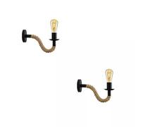 LEDSone 2 Packs Wall Lamp, Industrial Wall Light Sconce Fixture, E27 Hemp Rope Retro Adjustable Wall Lamp for Corridor Living Room Bedroom Cafe Bar Loft (Include Bulb)